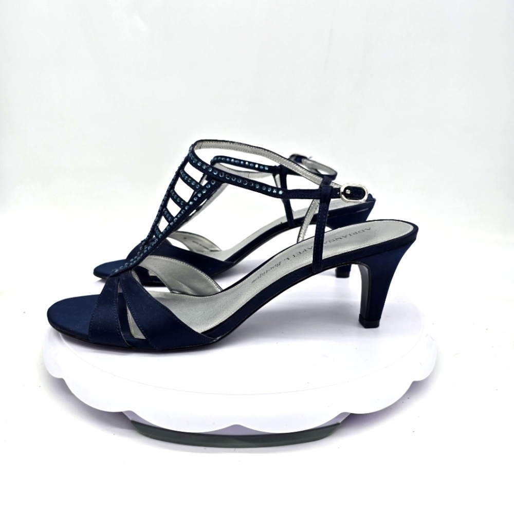 Adrianna Papell Shoe Women's 10 Navy Classic Satin Rhinestone Beaded Heels
